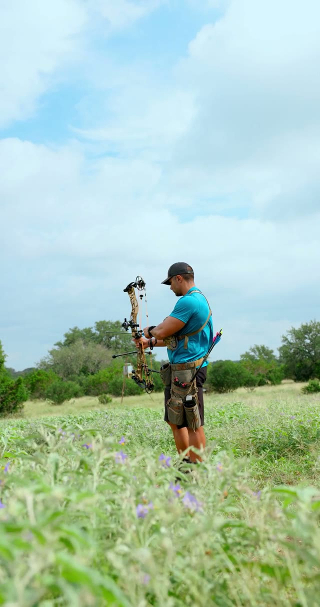 Archer drawing up, wildflower field